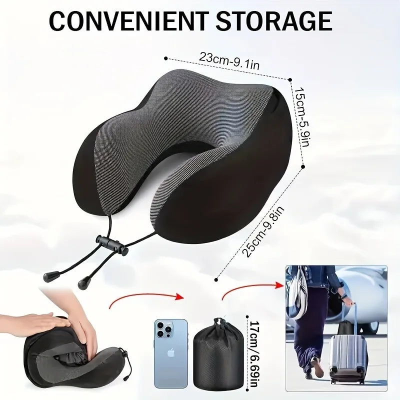 Neck Support for Airplane Memory Foam U-Shaped Travel Pillow with Detachable Hoodie
