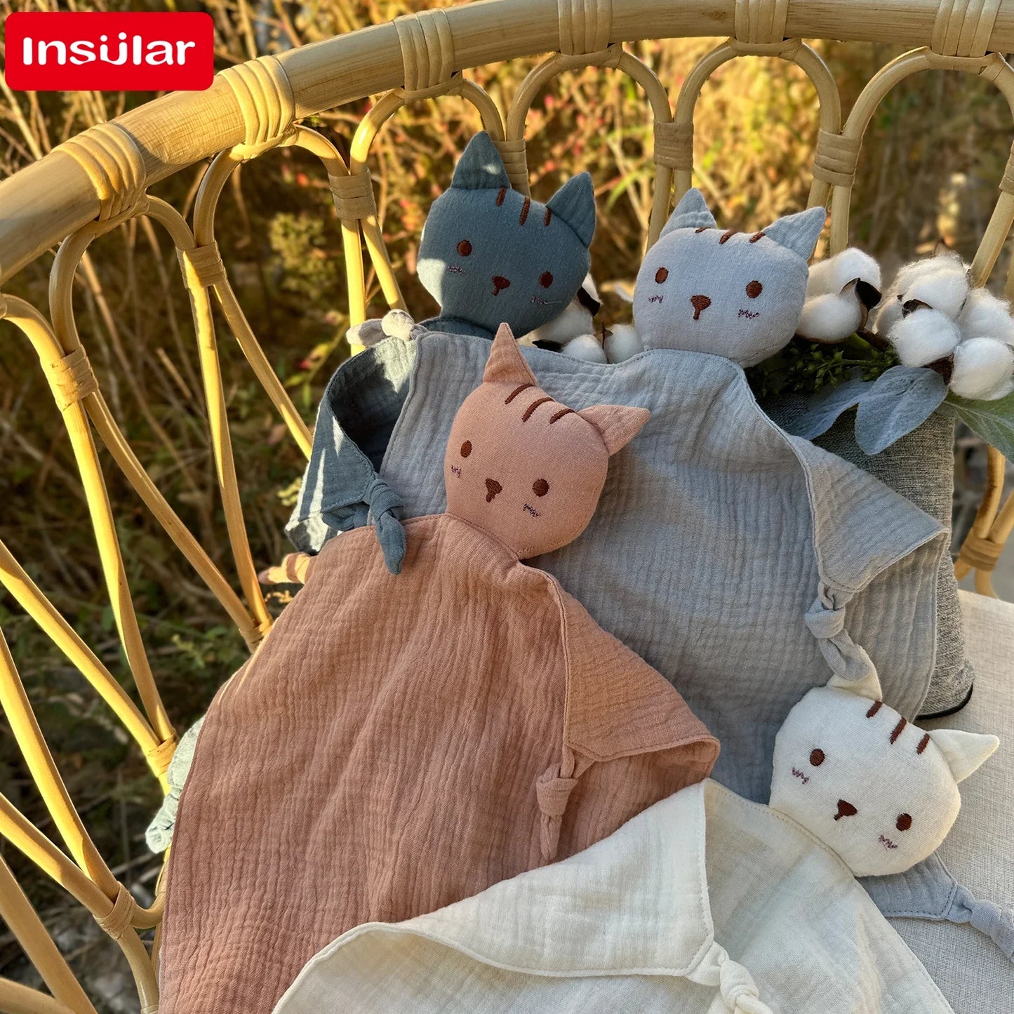Soft Cotton Baby Bib Stuffed Cat Doll Newborn Towel Blanket