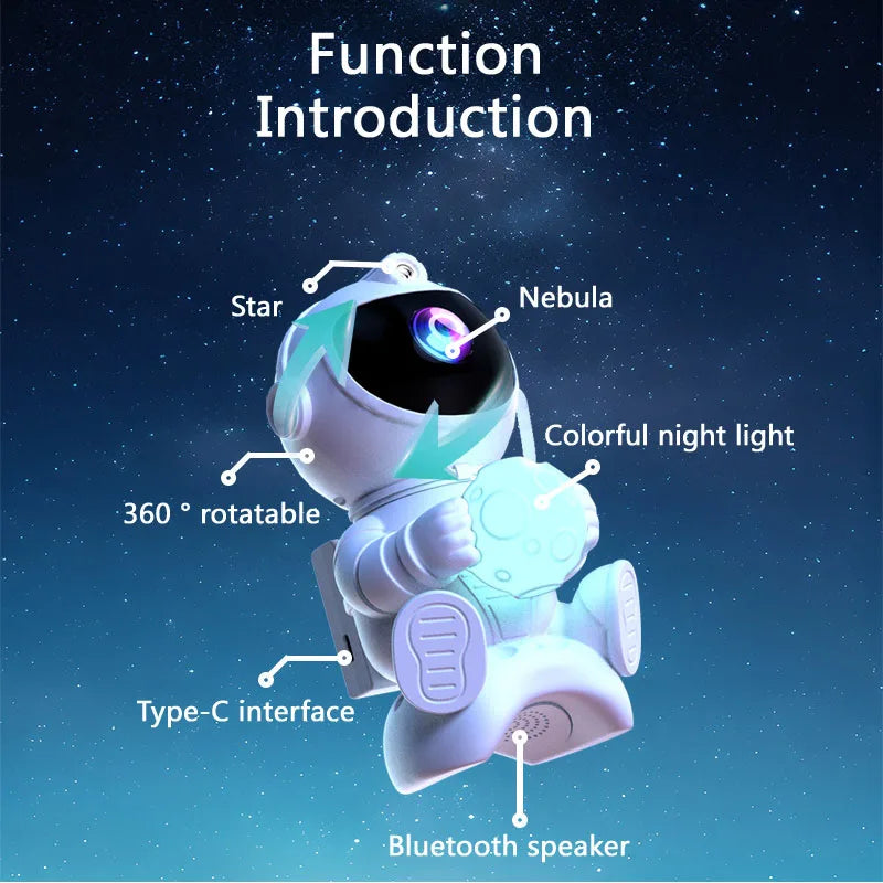 Astronaut LED Night Light Galaxy Star Projector Bluetooth Speaker Remote Control Timer 360° Adjustable Angle