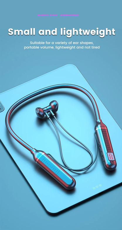 Wireless Earphones 5.3 Neckband LED Display Headphones  Waterproof Magnetic Earbuds