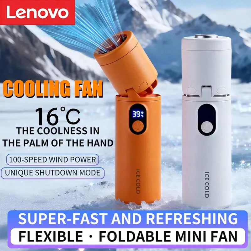 Lenovo Foldable Handheld Fan High Speed Turbine Ice Cooling 100 Gears USB rechargeable
