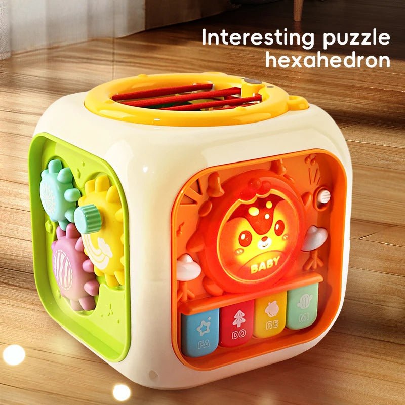 6 In 1 Activity Cube For Babies And Toddlers With Music And Light - Montessori Shape Sorter Learning Toy 1-3