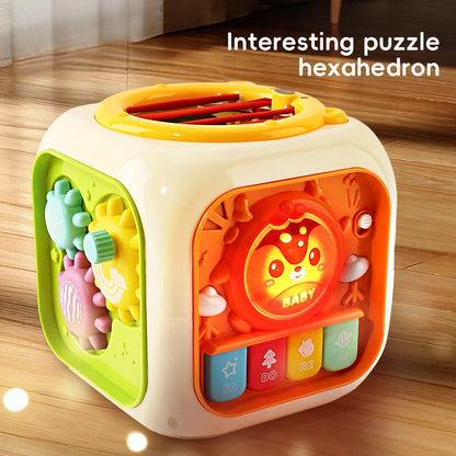 6 In 1 Activity Cube For Babies And Toddlers With Music And Light - Montessori Shape Sorter Learning Toy 1-3