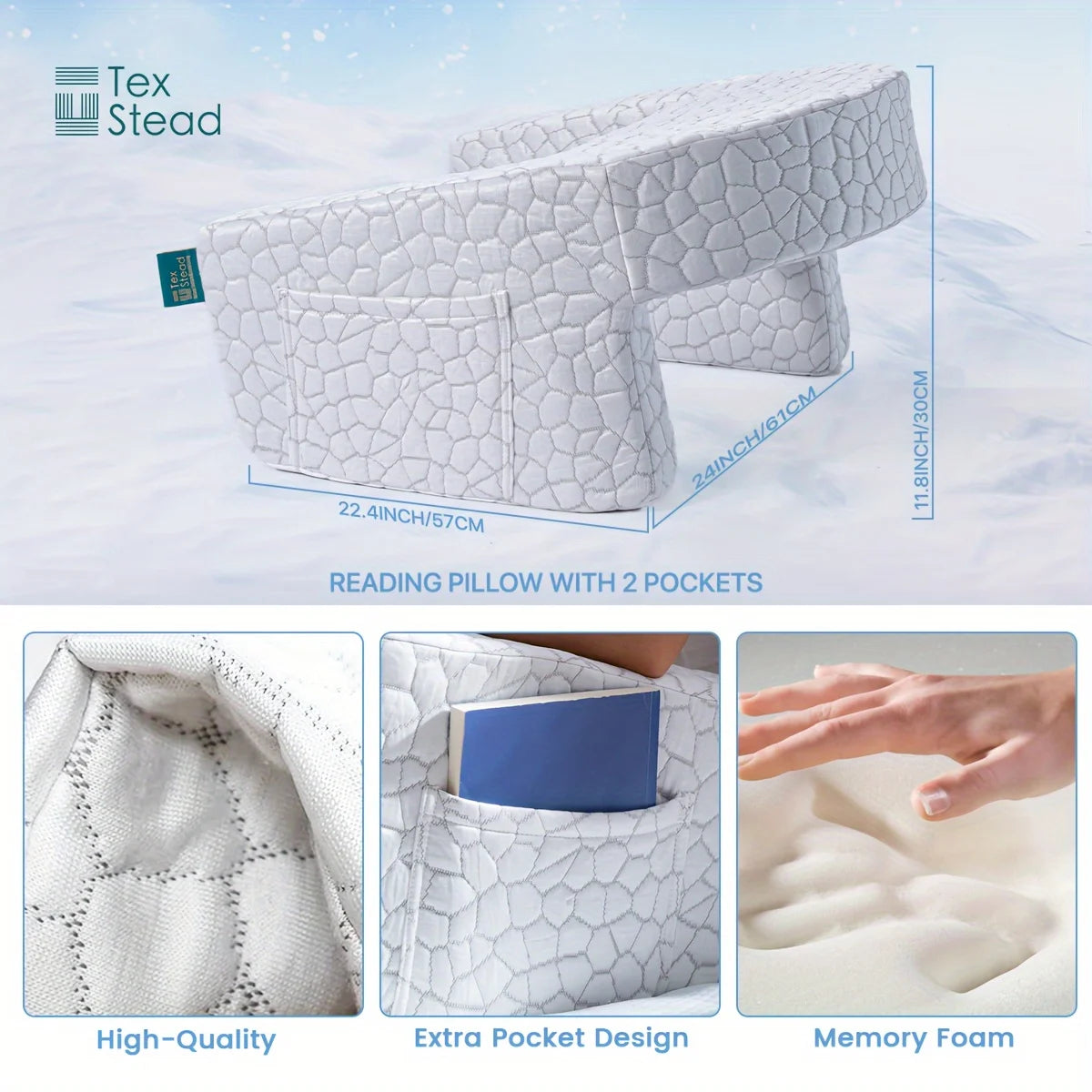 Large Reading Pillow, Memory Foam Bed Rest Pillow for Reading, laptop