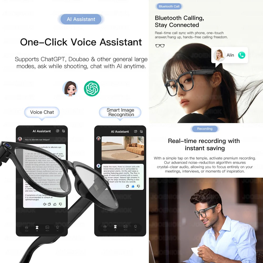 Smart Glasses 2026 4K HD Chat GPT 800MP Camera Recording WIFI - Bluetooth Call 260Mah Voice Assistant