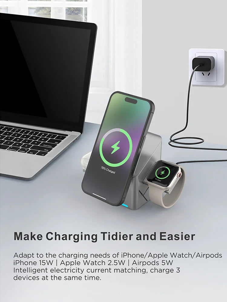Rotating iphone  3in1 15w Magnetic Wireless Charger Stand For iPhone 16 15 14 13 12 Max  iWatch Airpods Fast Charging Dock