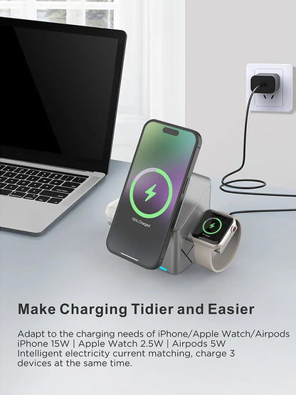 Rotating iphone  3in1 15w Magnetic Wireless Charger Stand For iPhone 16 15 14 13 12 Max  iWatch Airpods Fast Charging Dock