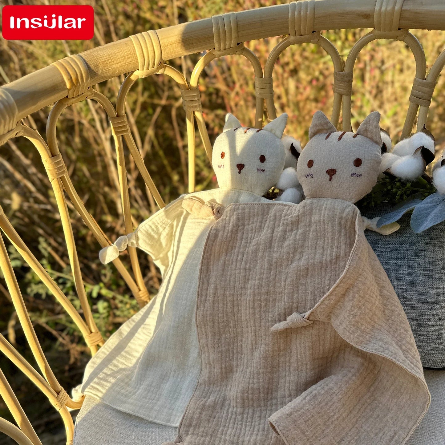 Soft Cotton Baby Bib Stuffed Cat Doll Newborn Towel Blanket