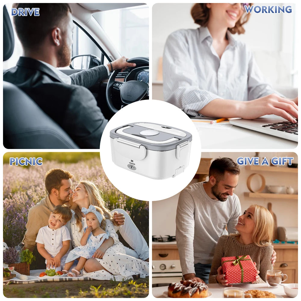 1.5L 65W Portable Electric Lunch Box for Car Or Home -  Stainless Steel Liner with Cloth