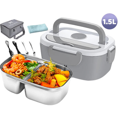 1.5L 65W Portable Electric Lunch Box for Car Or Home -  Stainless Steel Liner with Cloth