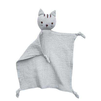 Soft Cotton Baby Bib Stuffed Cat Doll Newborn Towel Blanket