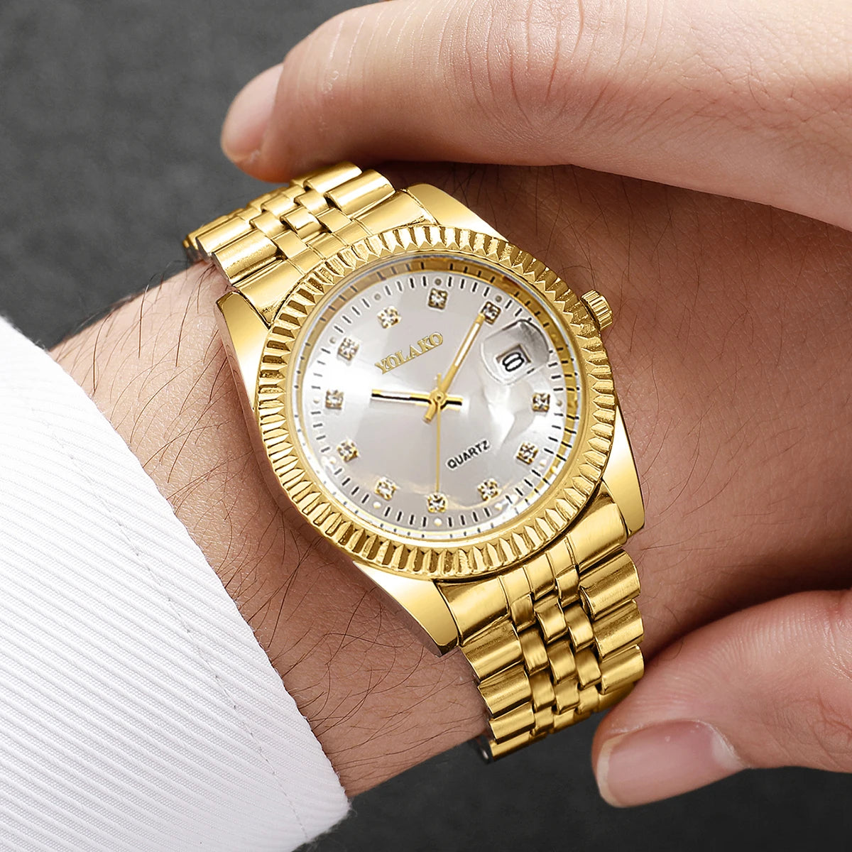 Luxury Men Business Watches Gold & Silver Fashion Women Quartz Watch