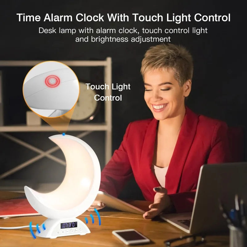 Cute Moon Mood Light Touch Dimming with Clock RGB Color Changing Light Bluetooth Speaker Music Playback  Bedroom Night Light
