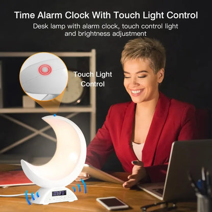 Cute Moon Mood Light Touch Dimming with Clock RGB Color Changing Light Bluetooth Speaker Music Playback  Bedroom Night Light