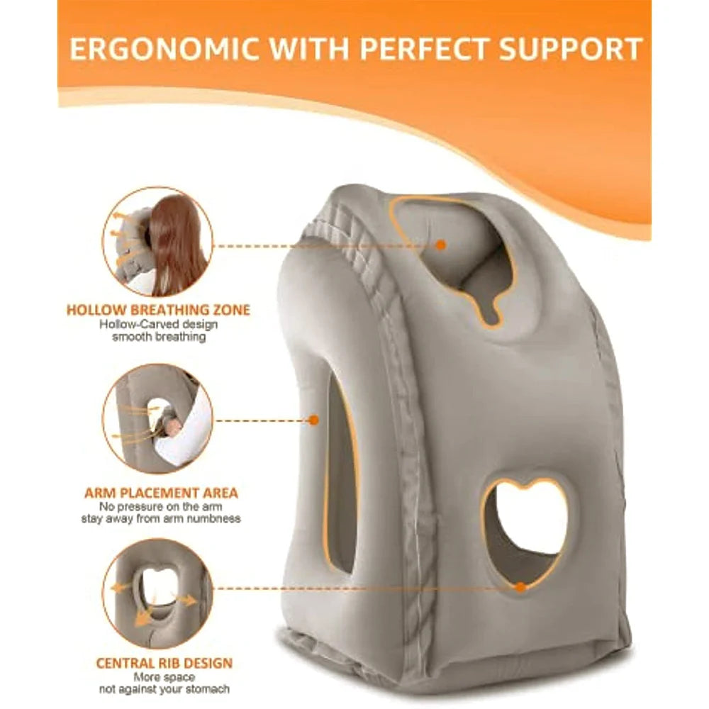 Inflatable Air Cushion Pillow Headrest Chin Support for Airplane, Car, Office Rest Neck Nap Pillow