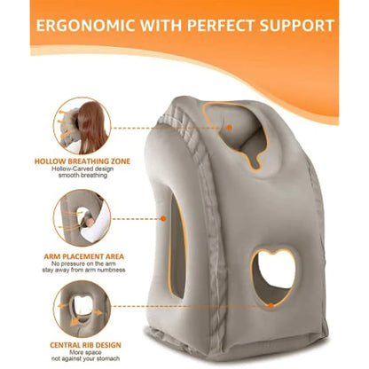 Inflatable Air Cushion Pillow Headrest Chin Support for Airplane, Car, Office Rest Neck Nap Pillow
