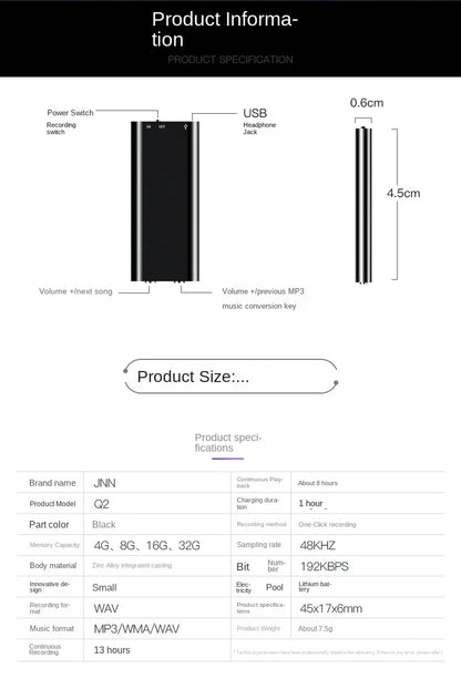 Smallest Ultra thin Activated Voice Recorder Noise Reduction 4-64Gb Audio Dictaphone MP3 Player