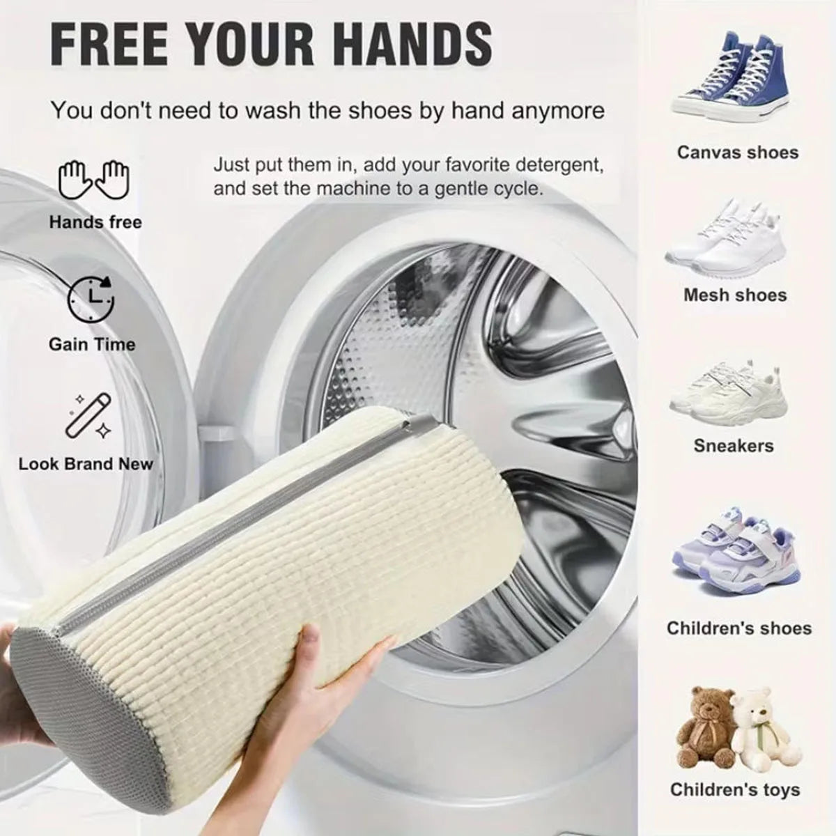 Shoe Washing Bag With Large Capacity - Zipper Machine Suitable For All Kinds Of Shoes Without