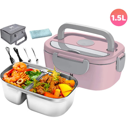 1.5L 65W Portable Electric Lunch Box for Car Or Home -  Stainless Steel Liner with Cloth