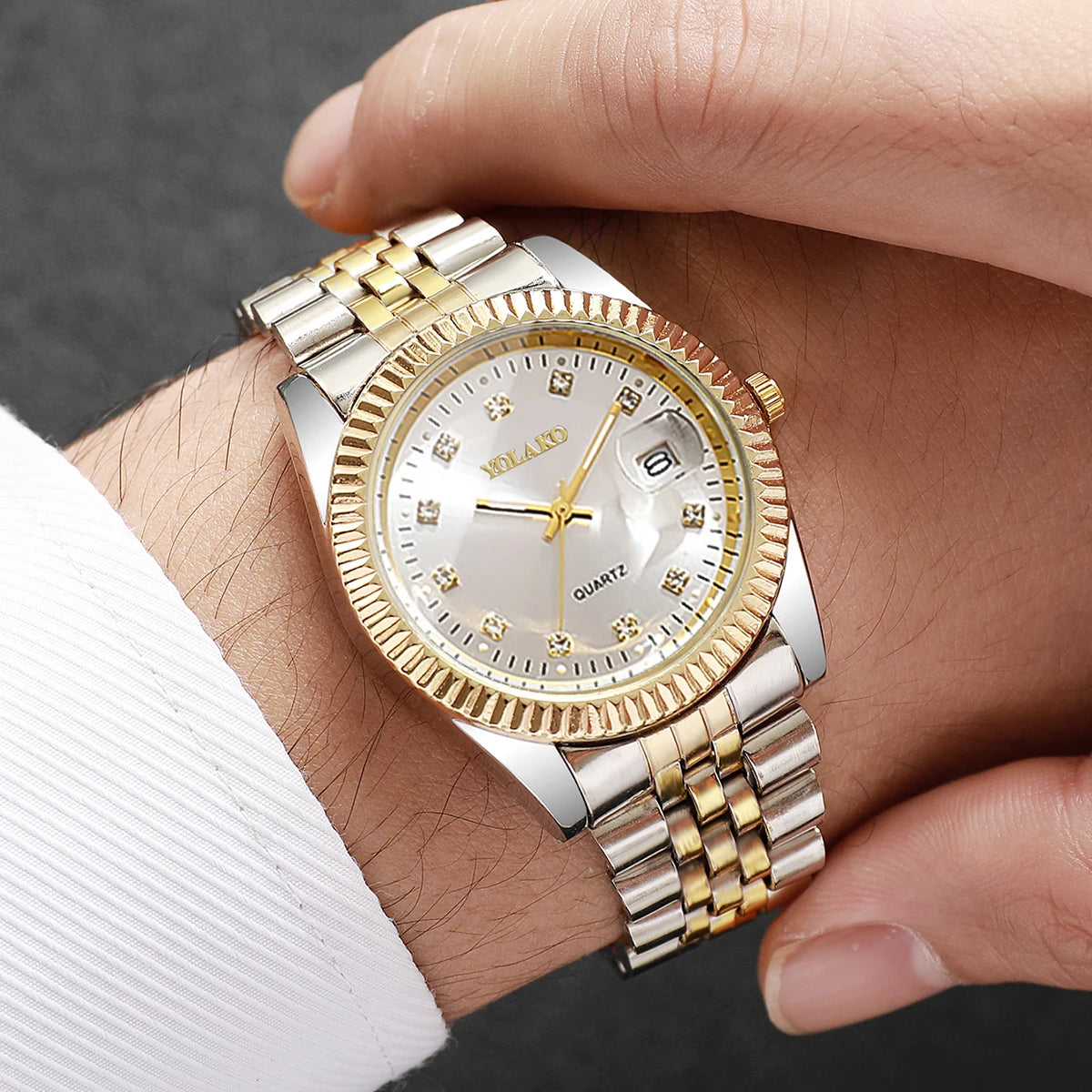 Luxury Men Business Watches Gold & Silver Fashion Women Quartz Watch