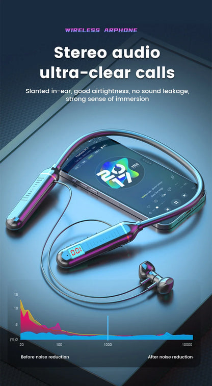 Wireless Earphones 5.3 Neckband LED Display Headphones  Waterproof Magnetic Earbuds