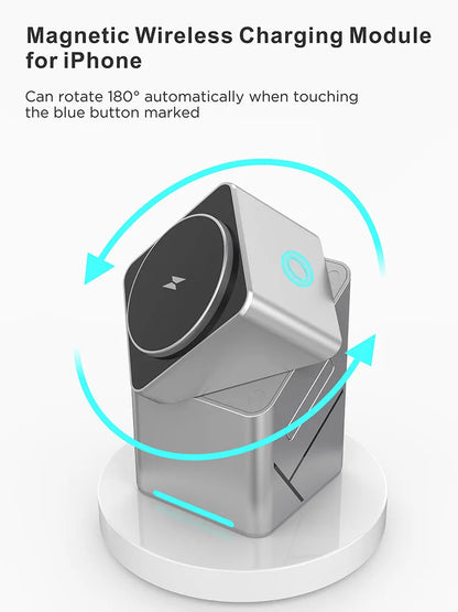 Rotating iphone  3in1 15w Magnetic Wireless Charger Stand For iPhone 16 15 14 13 12 Max  iWatch Airpods Fast Charging Dock