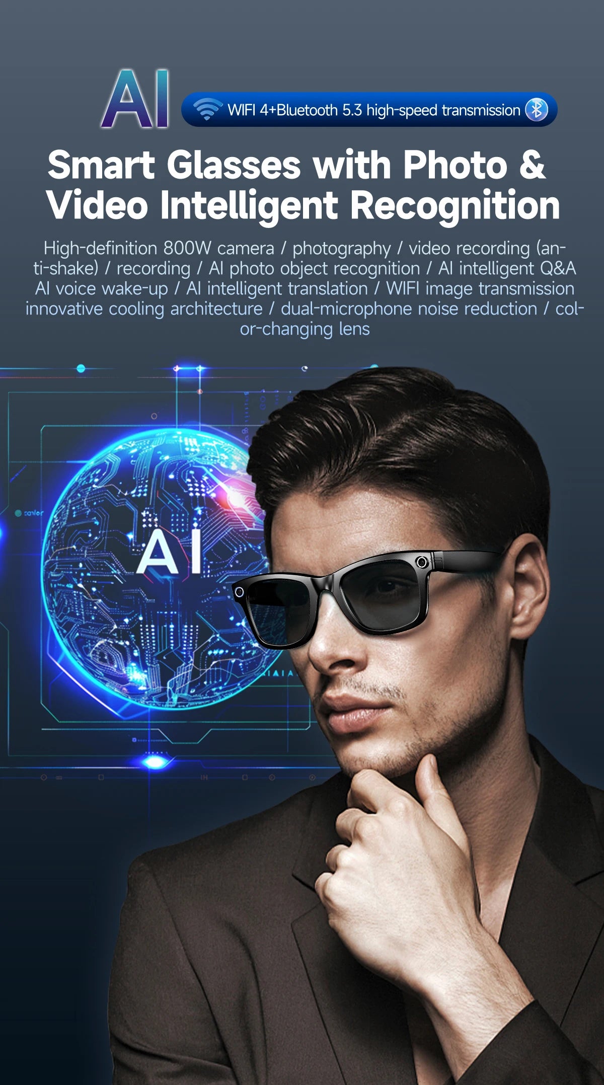 TOP 1 Meta AI Smart Glasses 13MP Camera Video Recording 100+ Languages Translation Sunglasses