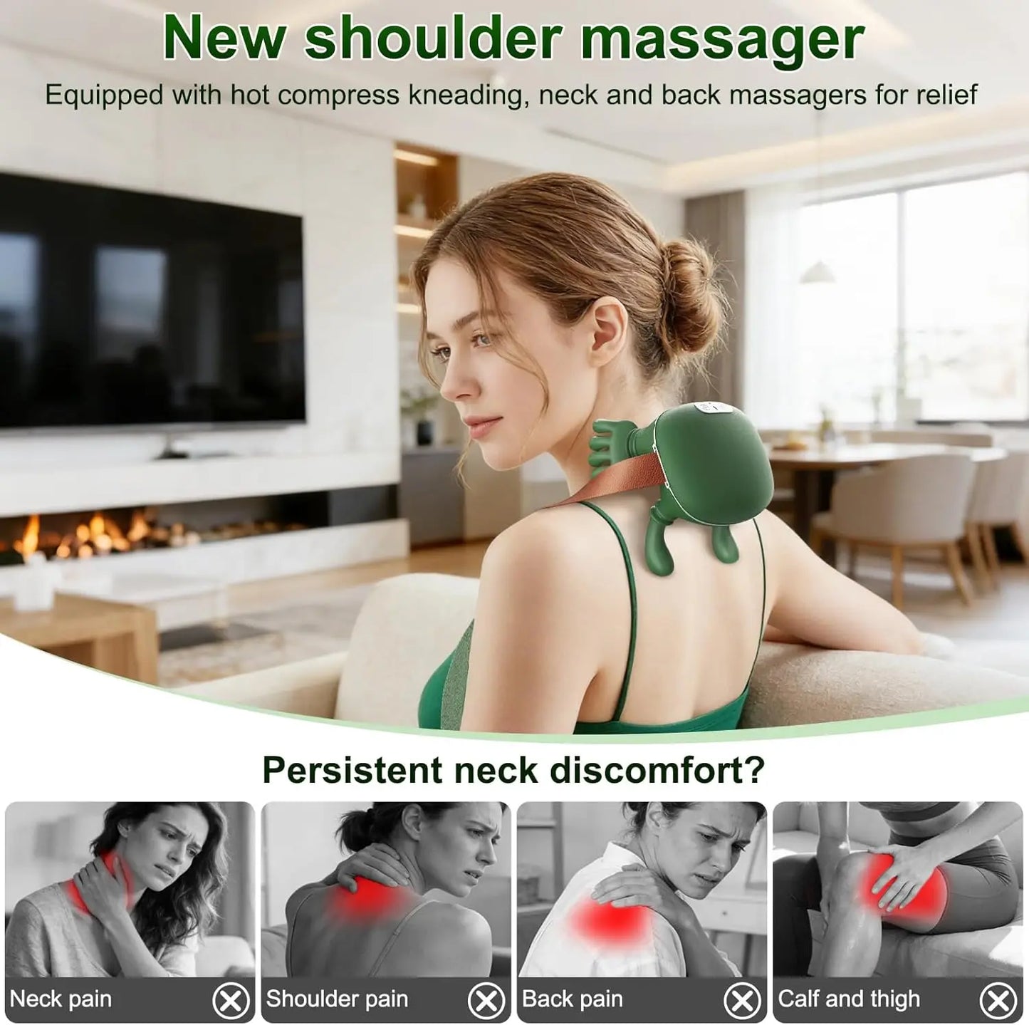 Wireless Neck And Back Massager with Heat 4D Kneading Shiatsu Deep Tissue