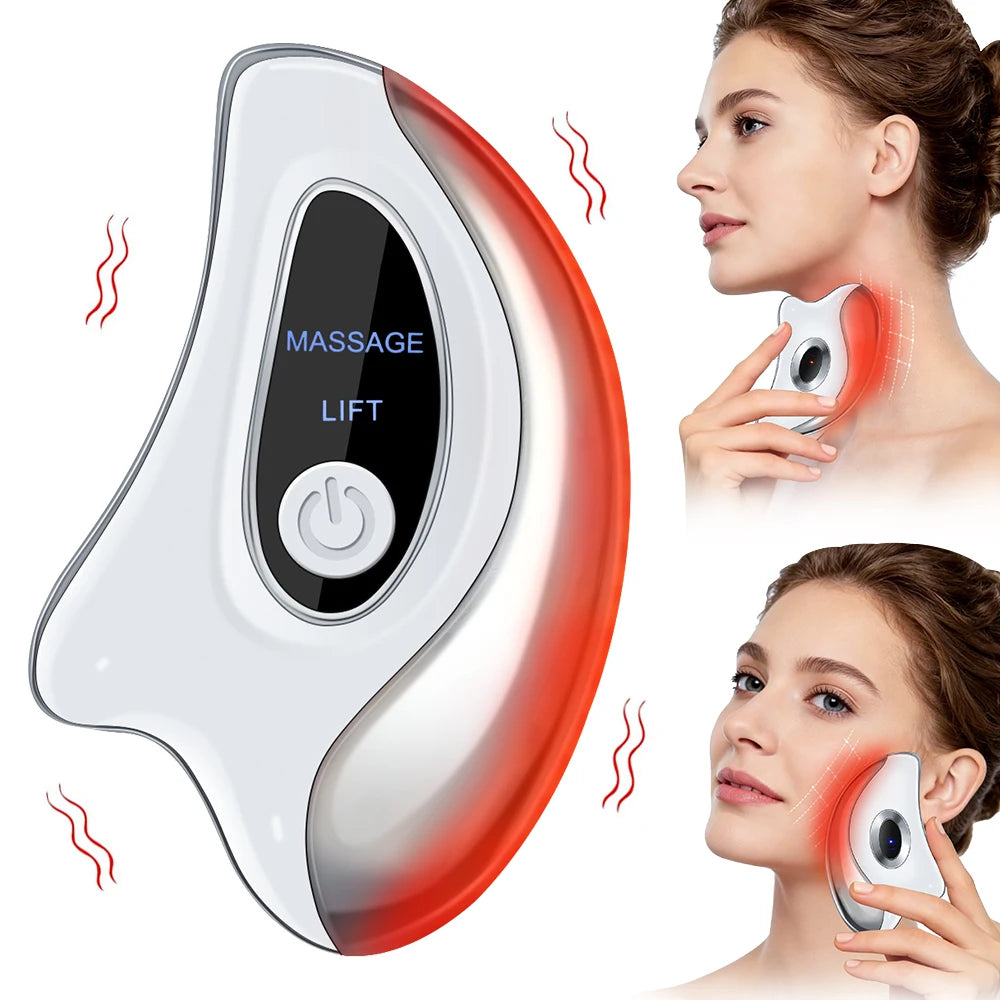 Electric Gua Sha Heated Device Red Blue Light Face Vibration Massager Scraping Board for Skin Rejuvenation Face Lifting Machine