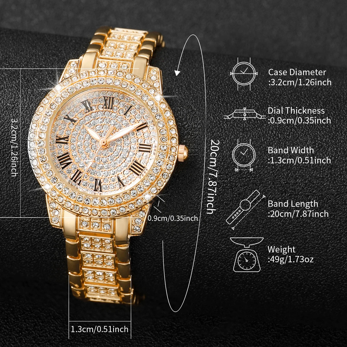 Gold alloy & Diamond Women Watch With Heart Jewelry Set (Without Box) 2 or 6PCS