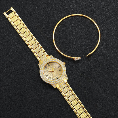 Gold alloy & Diamond Women Watch With Heart Jewelry Set (Without Box) 2 or 6PCS
