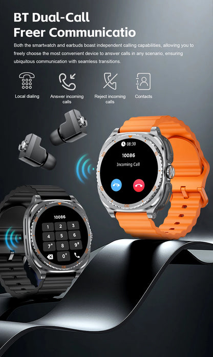 New watch earphones 2-in-1 smartwatch, Health monitoring device, wireless calling, 100+sports mode male and female smartwatches