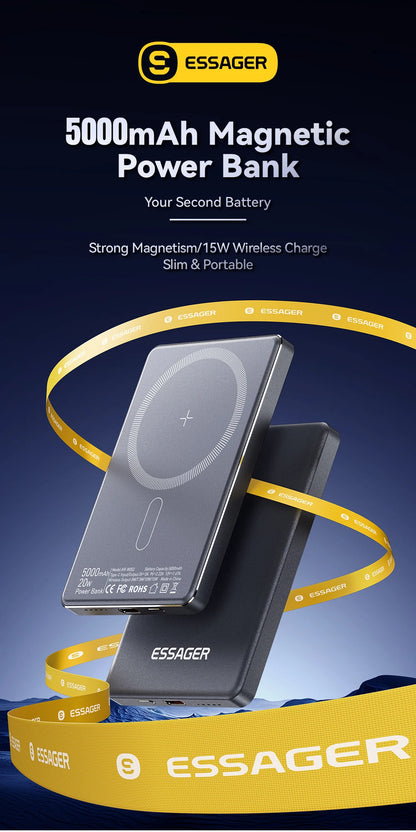 Essager  ultra Thin Wireless Magnetic External Battery 20W 5000mAh Fast Charging For iPhone 17 16 15 14