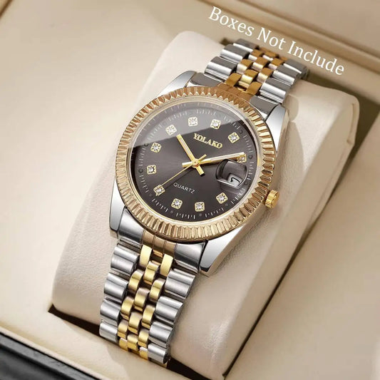 Luxury Men Business Watches Gold & Silver Fashion Women Quartz Watch