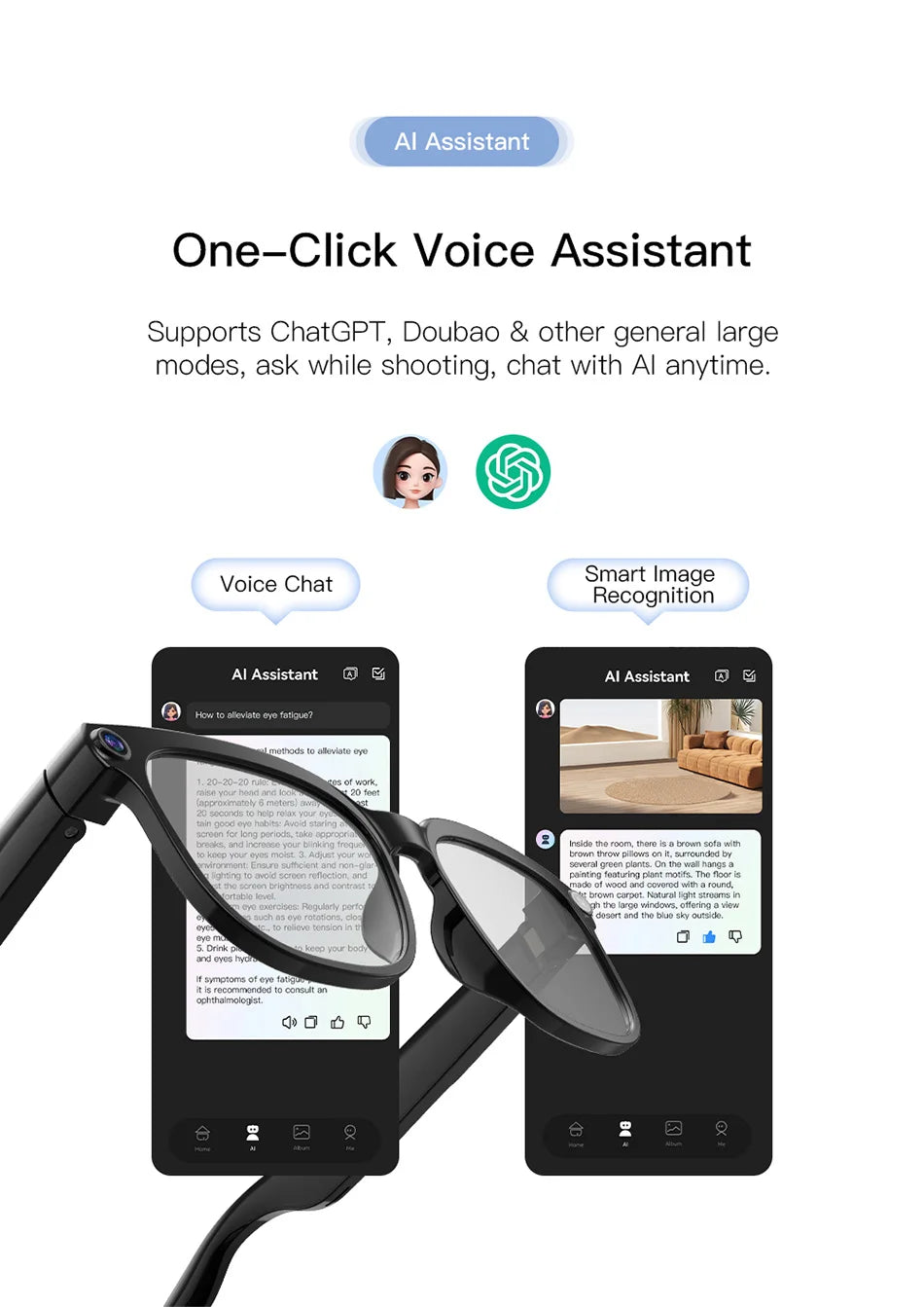 Smart Glasses 2026 4K HD Chat GPT 800MP Camera Recording WIFI - Bluetooth Call 260Mah Voice Assistant
