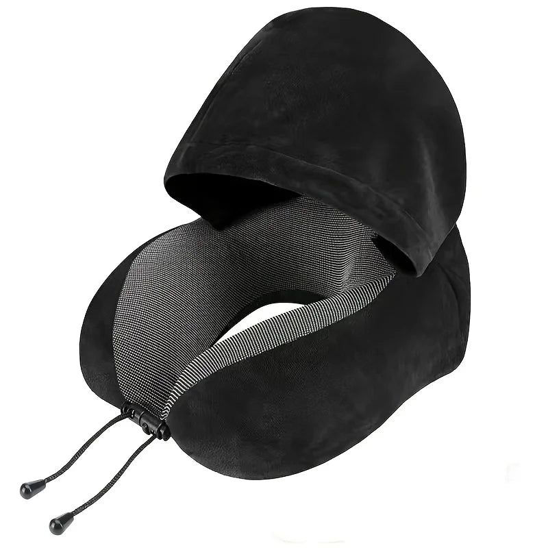 Memory Foam Hooded Travel Pillow Portable Neck Support for Airplane Home Nap Removable Washable