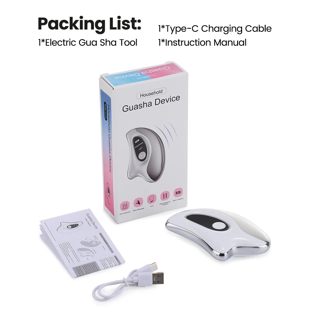 Electric Gua Sha Heated Device Red Blue Light Face Vibration Massager Scraping Board for Skin Rejuvenation Face Lifting Machine