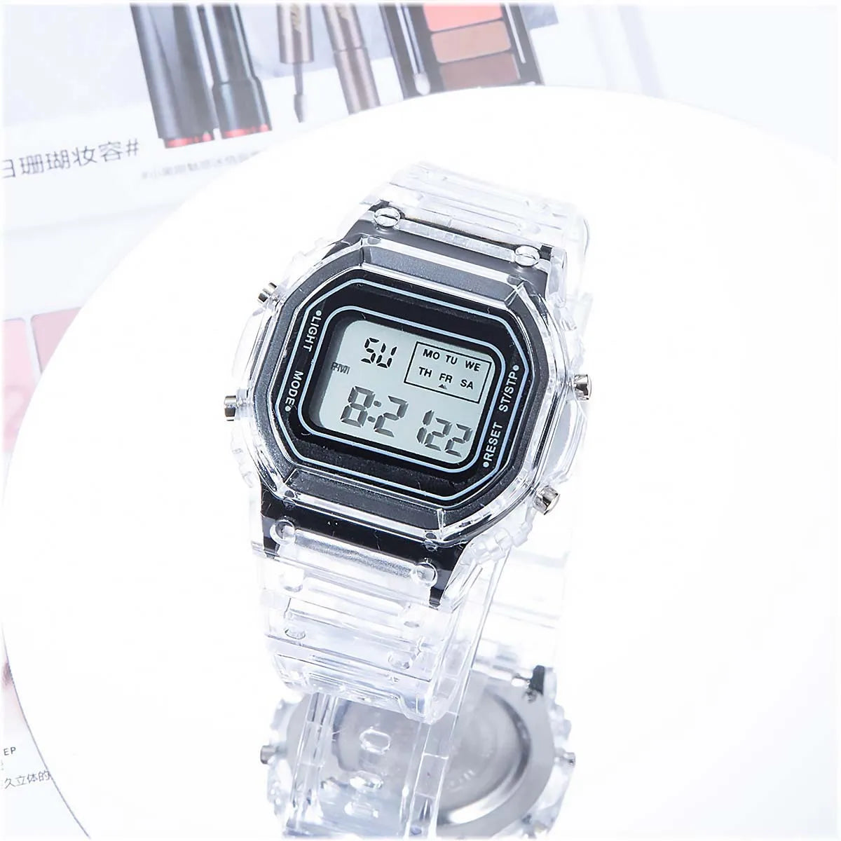 Electronic Transparent Watch Waterproof  Women Square Student Black LED Watch