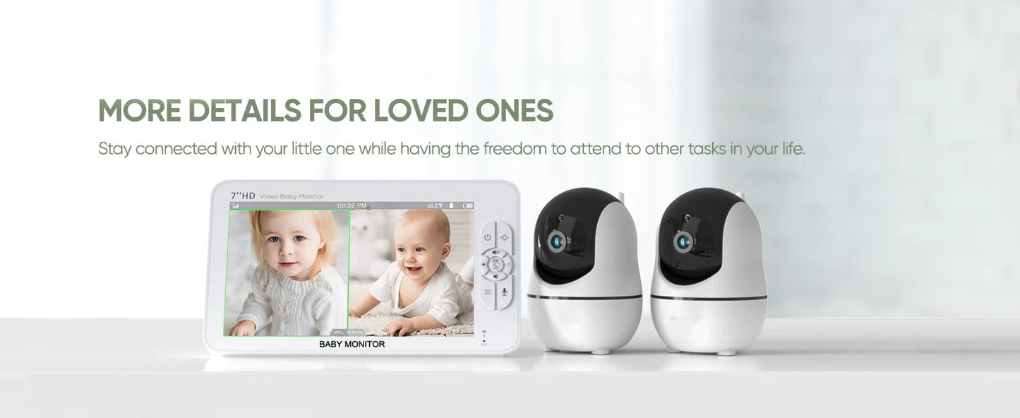 1080P HD Split Screen Video Baby Monitor with two Camera, Hack Proof, Remote Zoom/Pan/Tilt, 4000mAh Battery