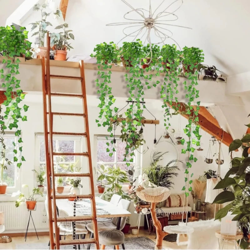 12pcs Artificial Plants Hanging Green Leaf - Fake Plant Vines Creeper
