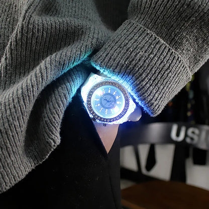 LED Light Flash Luminous Watches Women Men Boys Girls Silicone Wrist Watch Fashion Rhinestone Clock Kids Children Relogio Saati