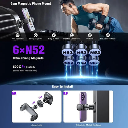 Gym Magnetic Phone Holder 360 Adjustable Stand Compatible With 4-7 Smartphone
