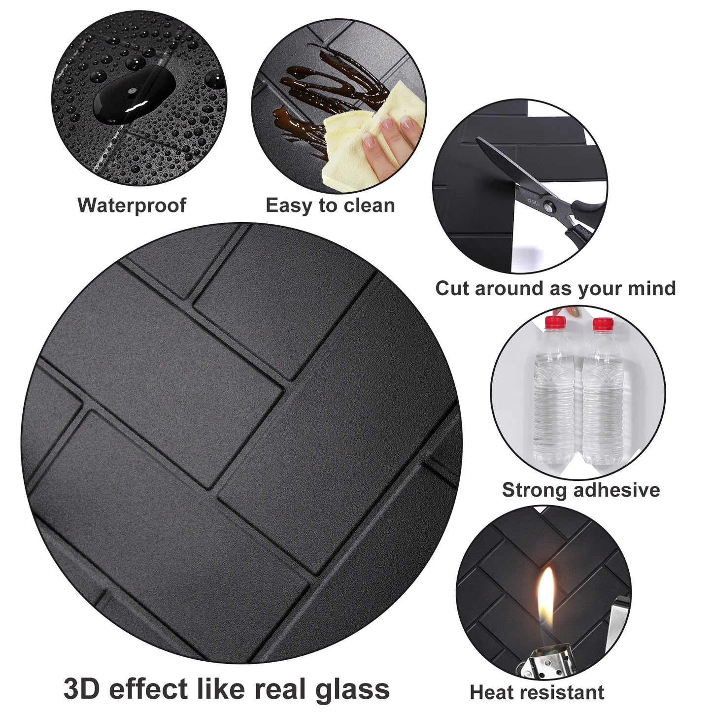 10pcs 3D Tile Self-Adhesive Wall Stickers - Heat-resistant And Waterproof