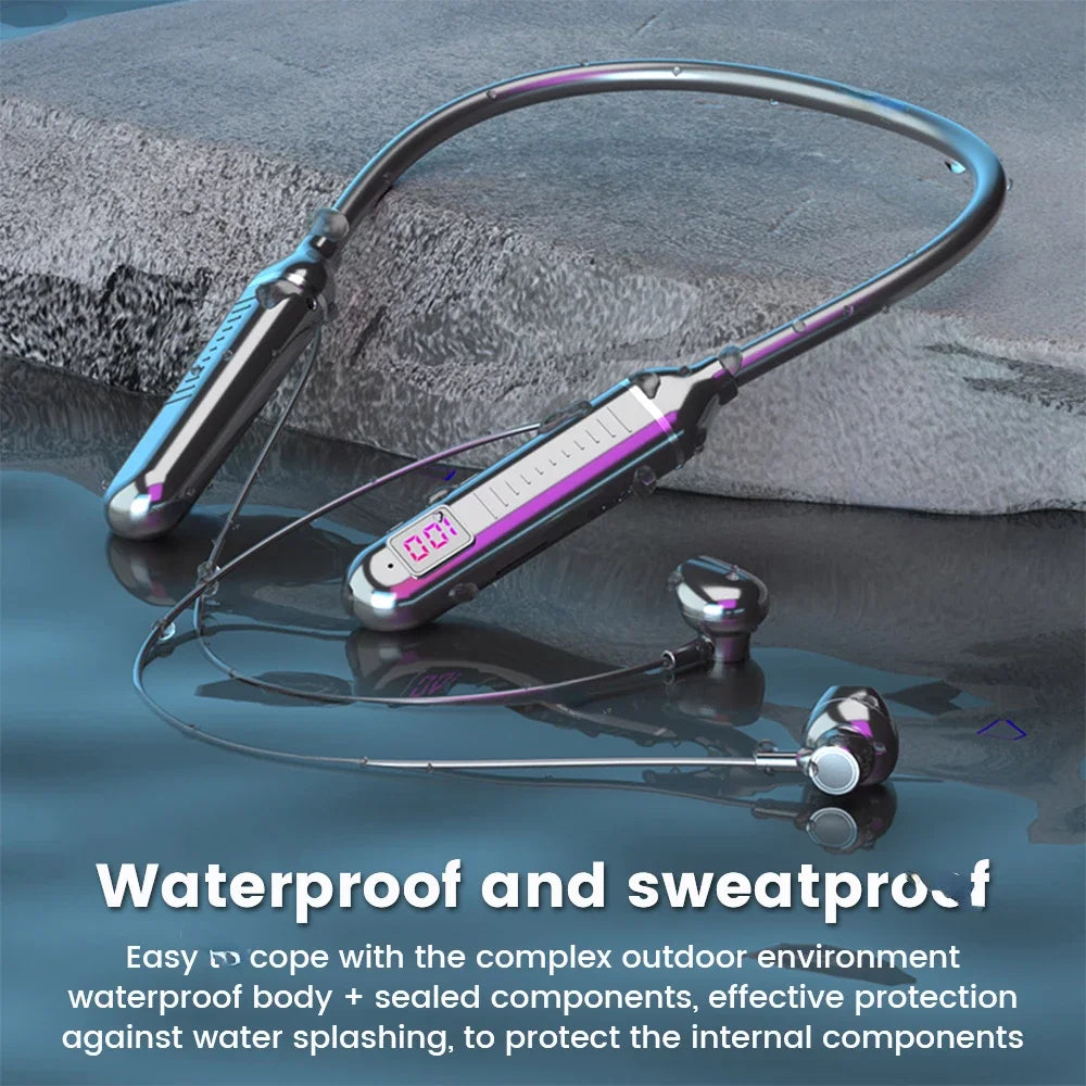 Wireless Earphones 5.3 Neckband LED Display Headphones  Waterproof Magnetic Earbuds
