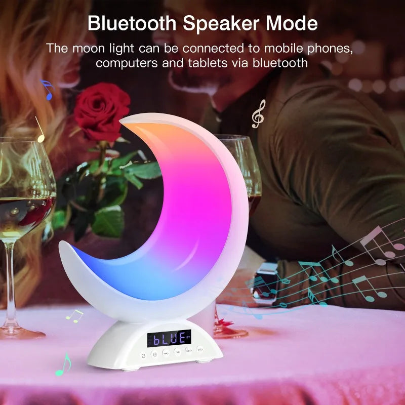 Cute Moon Mood Light Touch Dimming with Clock RGB Color Changing Light Bluetooth Speaker Music Playback  Bedroom Night Light