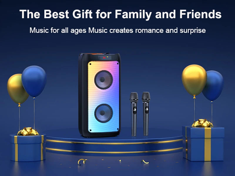 T10-T Wireless Bluetooth Speaker, Karaoke Machine with 2 Microphone, Home Karaoke Party Speaker with Led Light, Stage Subwoofers