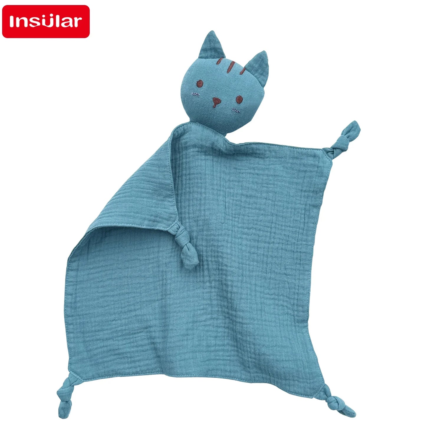 Soft Cotton Baby Bib Stuffed Cat Doll Newborn Towel Blanket