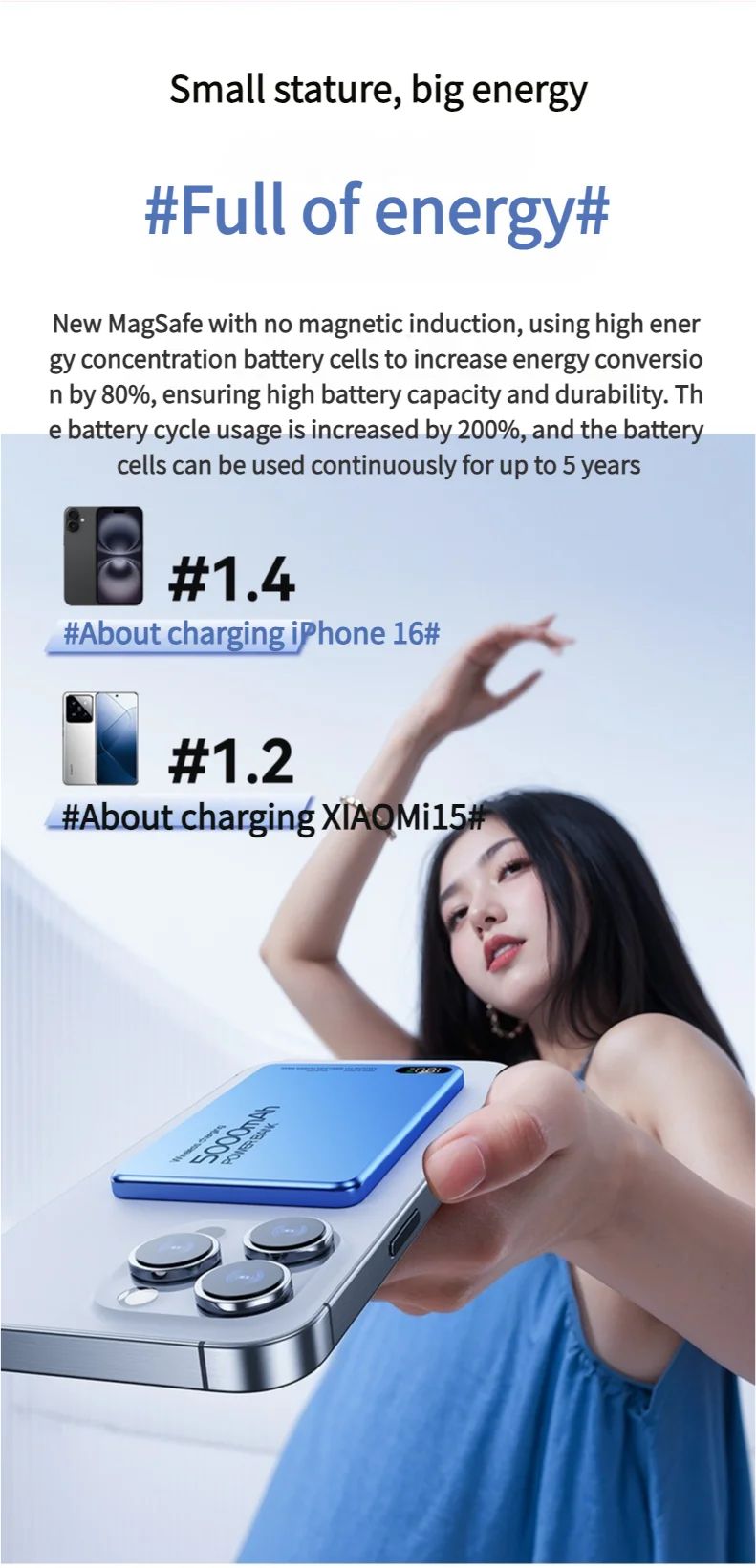 Magnetic Portable charger Magsafe Wireless Charge Qi2  External Battery  For iPhone 16 15 14 13 12