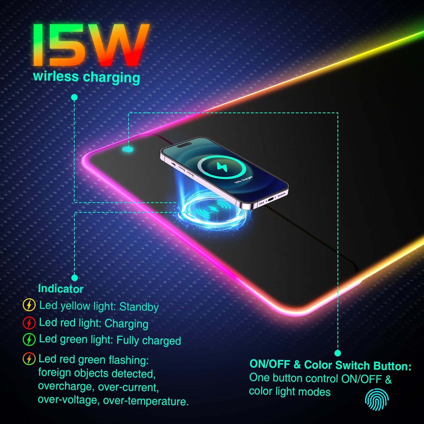 Wireless Charging RGB Luminous Gaming Mouse Pad Charger Phone
