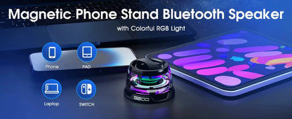 Portable Magnetic Bluetooth Speaker  with RGB Color Light and Phone Holder for IOS